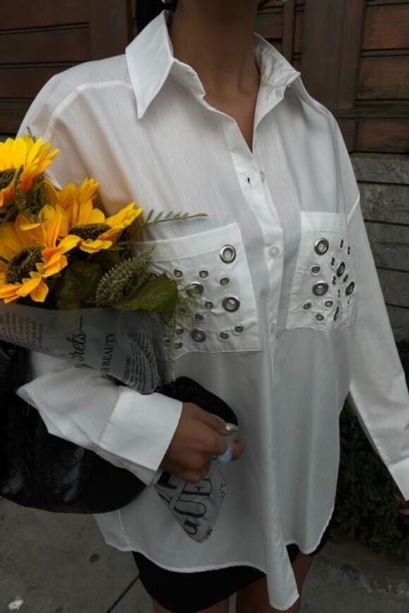 Embellished Oversized White Shirt