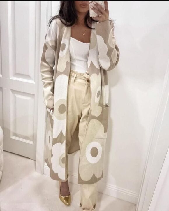 Beige Floral Midi Dress